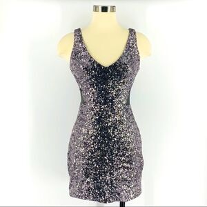 bebe Purple-Gray Sequin Mini Dress